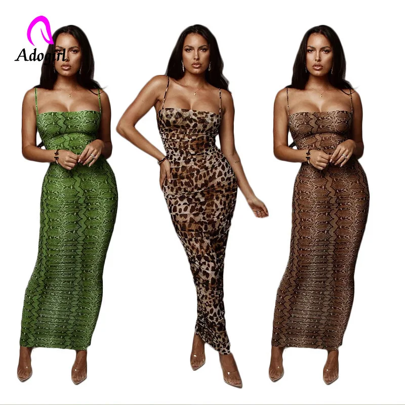 

Adogirl Leopard Spaghetti Strap Backless Sexy Long Dress Off Shoulder Strapless Summer Maxi Dress Bodycon Party Dresses Outfits