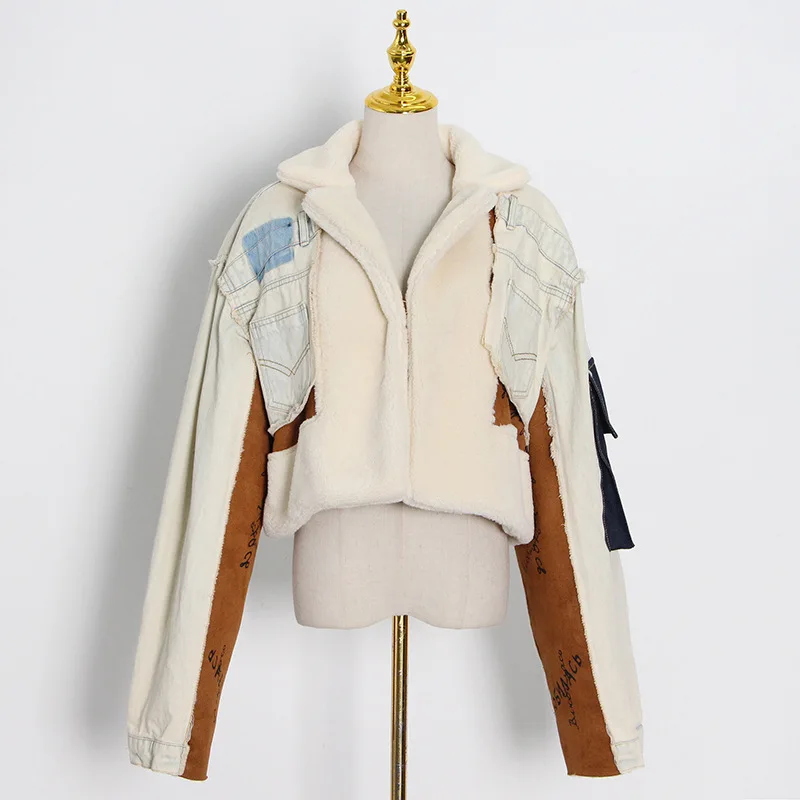 

Coat 2020 WinterWomen's Fashion Temperament Hip-hop Style Loose Denim Stitching Contrast Color Short Jacket Women's Jacket