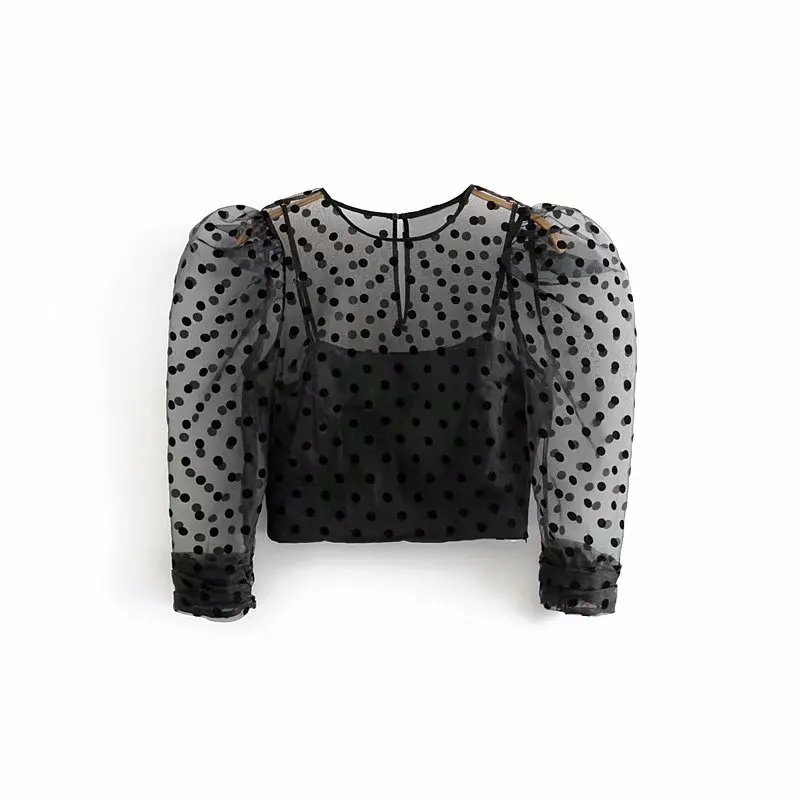 Сексуальные женские укороченные топы Новинка осени 2019 модная блузка в горошек с