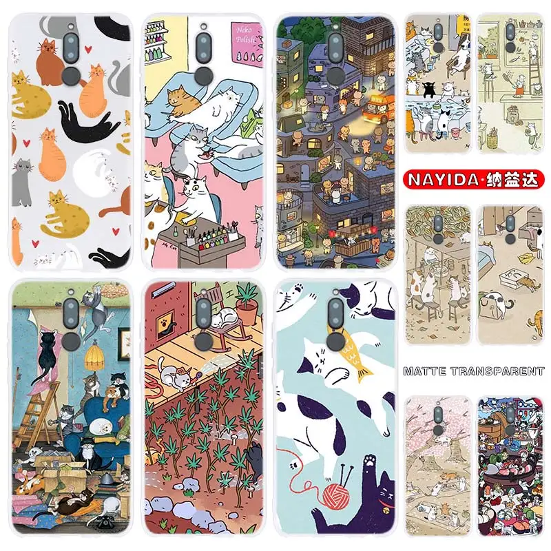 

Чехол для телефона Huawei Mate 30 20 10 Lite Pro Cover Y7 Y9 2019 2018 2017 Nova 5T 4 3 японский рисунок кошки
