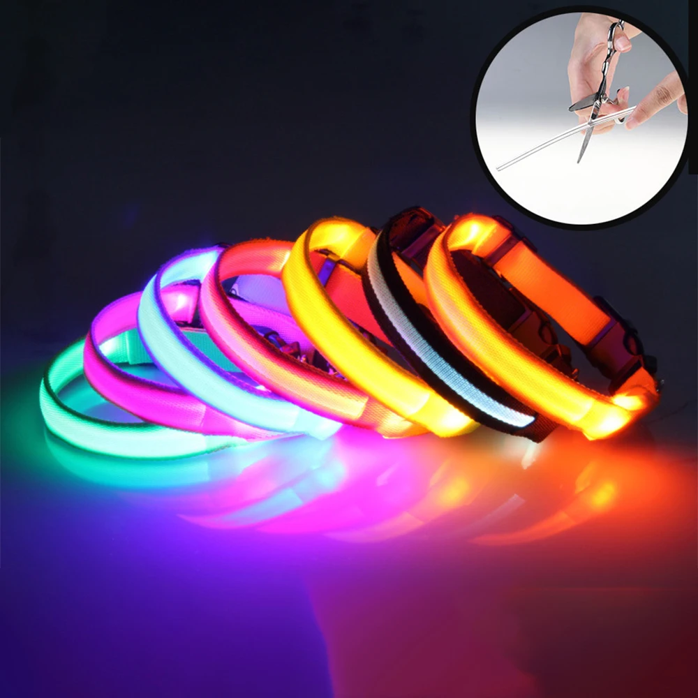 

Ошейник для собак, светодиодный нейлоновый поводок с USB зарядкой, защита от потери, подходит для собак, кошек, автомобилей, аварий