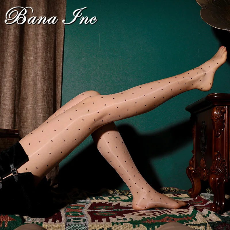 

Bana Inc Sexy Women Tights Pantyhose Summer 2021 Stretch Oil Bright Polka Dot Stockings Woman Temptation Open Pantyhose Stocking