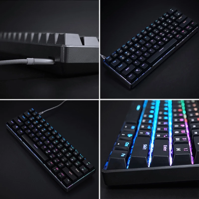 

RGB LED Backlit Wired Mechanical Keyboard,Portable Compact Waterproof Mini Gaming Keyboard 61 Keys Gateron Switchs for PC