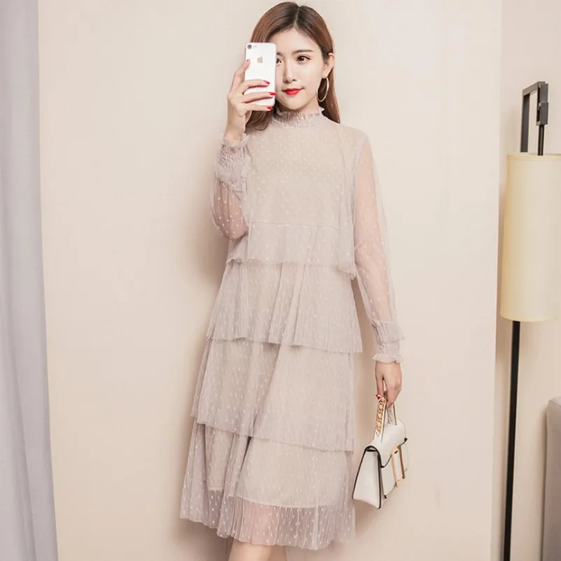 Осеннее Сетчатое платье Одежда для беременных женщин новое корейское элегантное