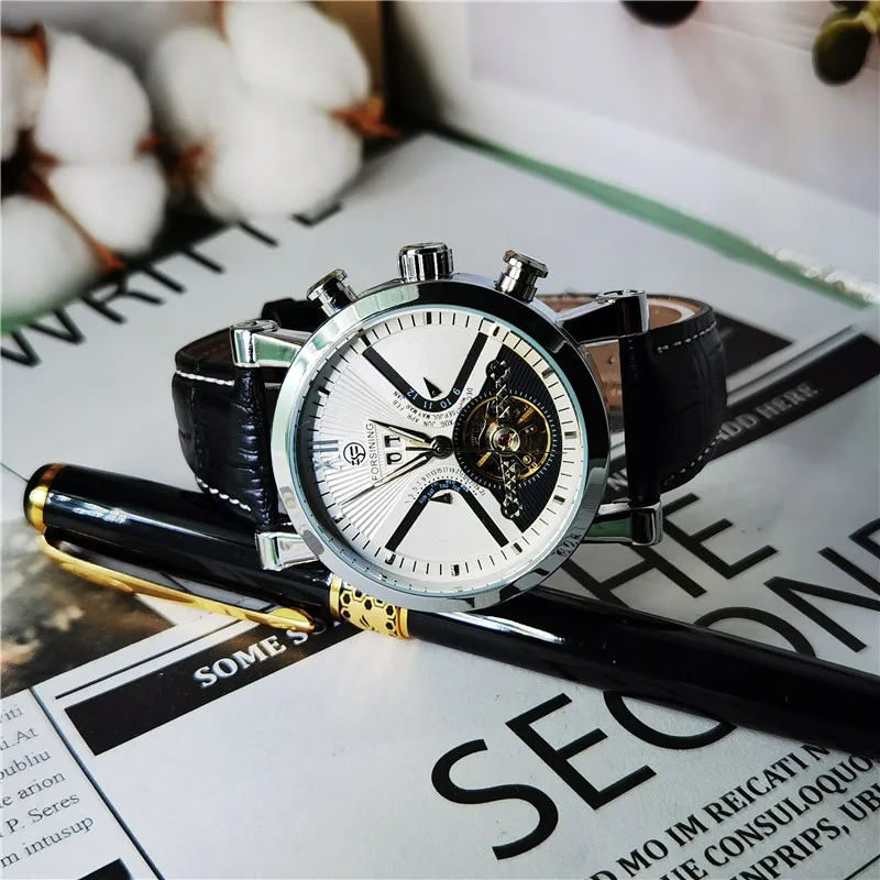 Forsining 2020 Tourbillion Classic Design Calendar Display Bezel Genuine Leather Automatic Watch Mens Watches Top Brand Luxury | Наручные