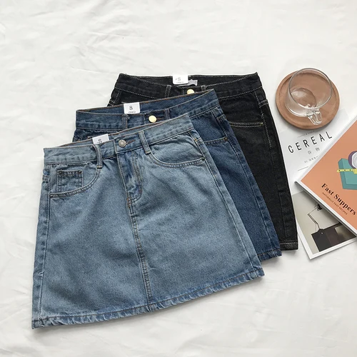 

3 Color New Summer Korean Denim Skirt High Waist Pack Hip Women Skirts Harajuku Solid Color Wild Jeans Skirt