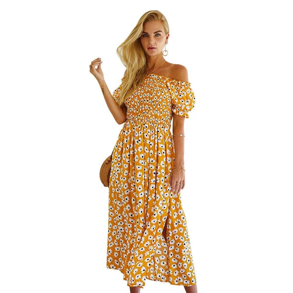 

Design Fashionable Women's Floral Dress With Waist Down And Slim Dress In Spring And Summer Short Sleeve Vestido