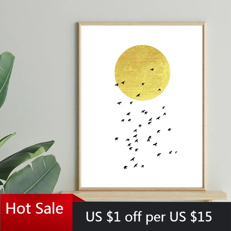 Настенная Картина на холсте белые и золотые летающие Птицы Художественная