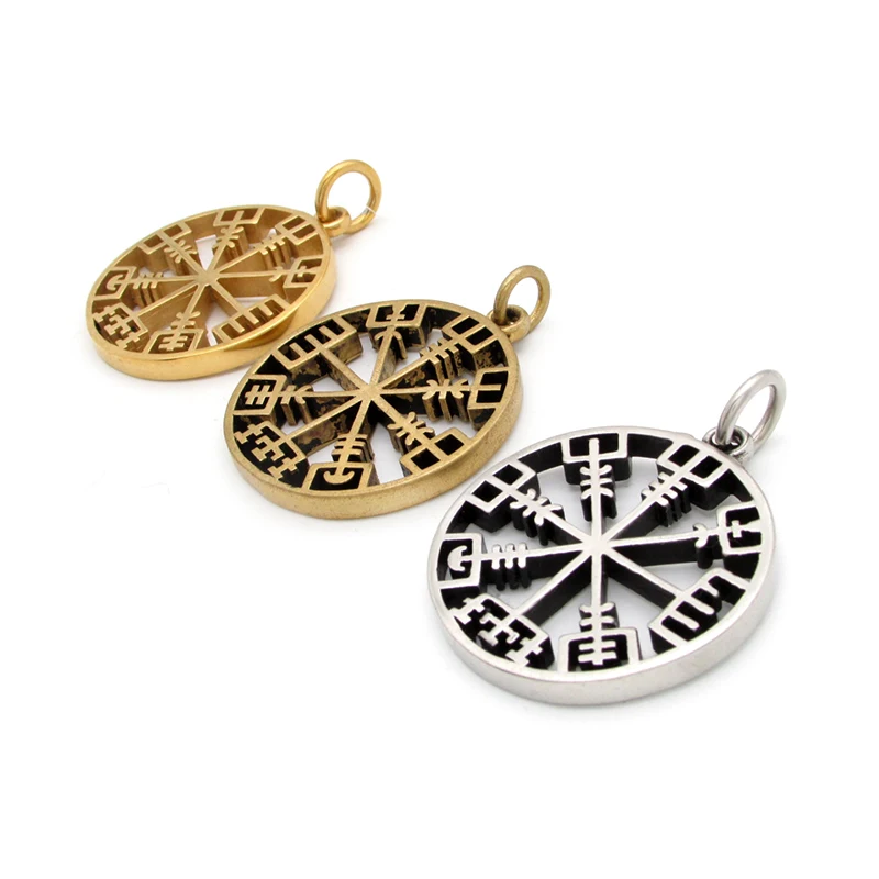Free Shipping Viking Rune Icelandic Vegvisir Compass Helmet Horror In Runic Circle Pendant Amulet Collier Necklace | Украшения и