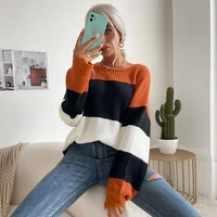 miflame womens thin sweater spring and autumn new product pullover loose casual knitted sweater black and white stripes