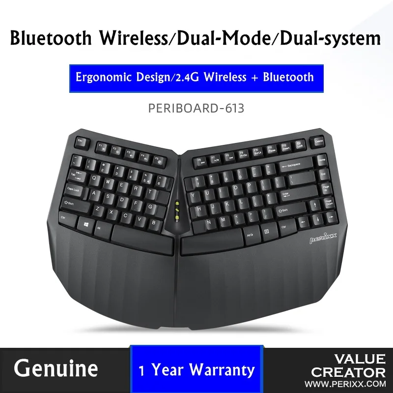 Новинка беспроводная Bluetooth-клавиатура Perixx 613 2 4 ГГц Двухрежимная эргономичная