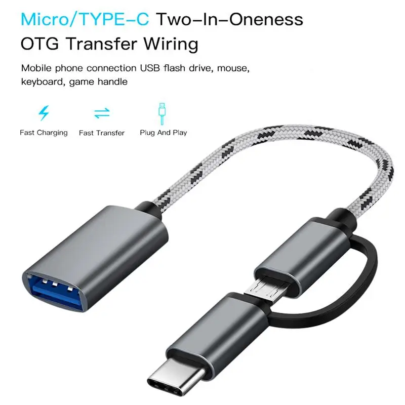 

2 in 1 Type-C OTG To USB 3.0 Interface OTG Adapter Cable Fast Transfer Connector Converter, Grey