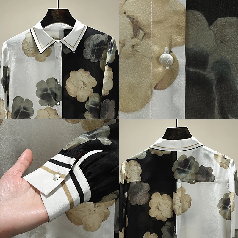 

Europe Style women's vintage Shirts Spring 2021 Fashion floral print blouses Top C065