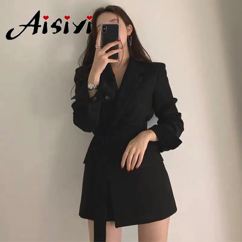 Aisiyi 2019 пиджак женский жакет длинный рукав белый черный Блейзер офисный костюм
