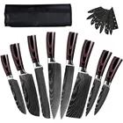 ZEMEN рулон мешок с 8 штук Satinless Сталь Ножи комплект Дамаск Пособия по кулинарии инструмент высокого Класс Кухня Ножи  большой Ёмкость для хранения
