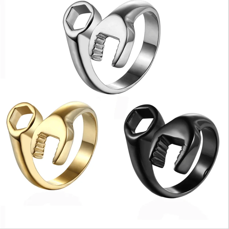 Мужской Байкерский гаечный ключ в стиле панк Винтажное кольцо золотистого