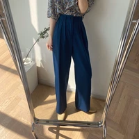 summer new waist pleated suit floor standing retro hanging wide leg pants fashion casual temperament commuting slimming pants