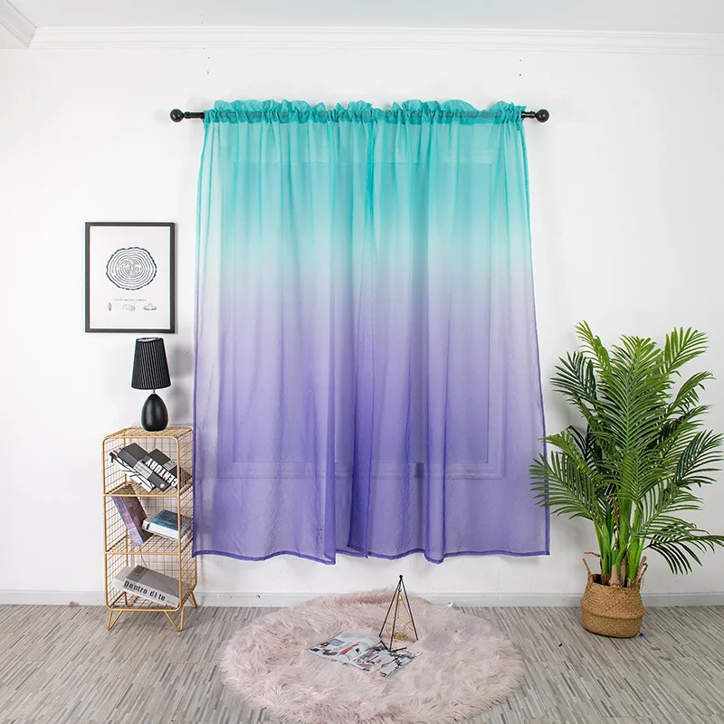 

Modern Sheer Curtains For Living Room Bedroom Mysterious Purple Gradient Screen Blue Draperies Scarf Window Treatment Home Decor