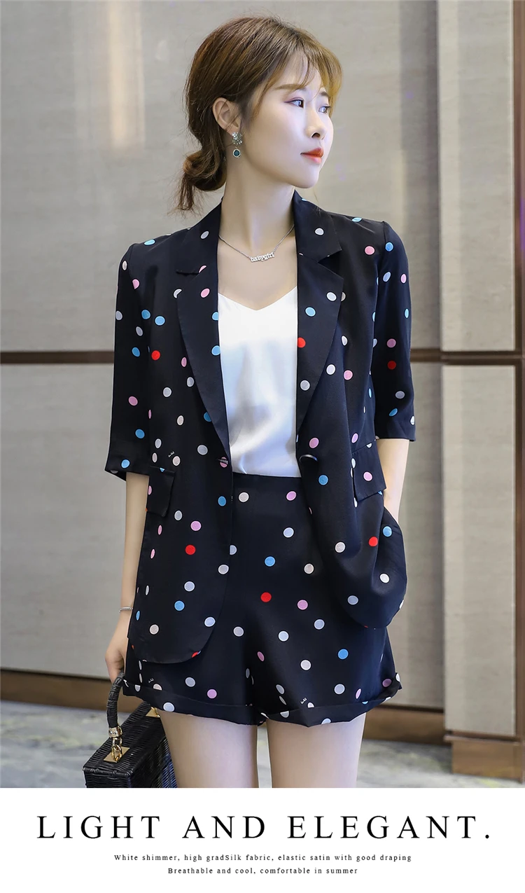 

suit Suit women's European suit coat women's summer thin polka dot elegant silk crepe Chine printed shirt