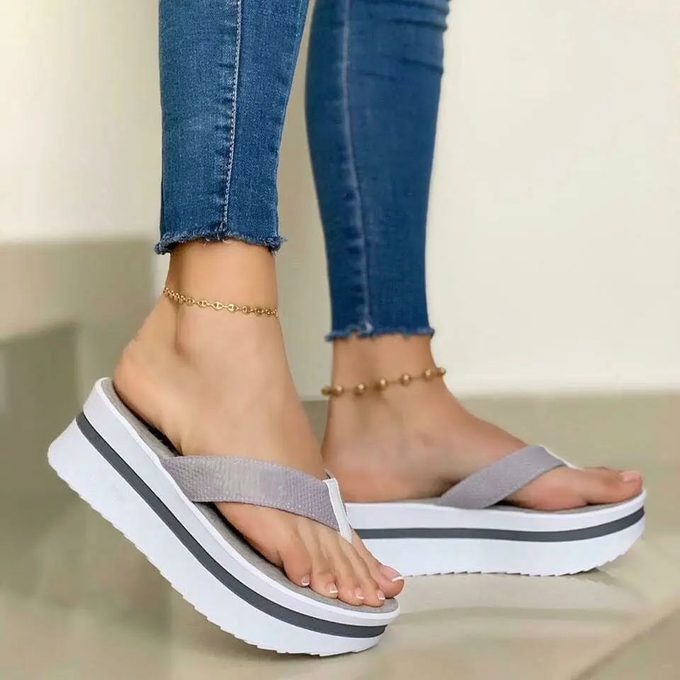 

2021 Women's Casual Slippers Summer Fashion Plus Size Female Sandals Comfortable Solid Thick Bottom Women Flip Flops Outdoor