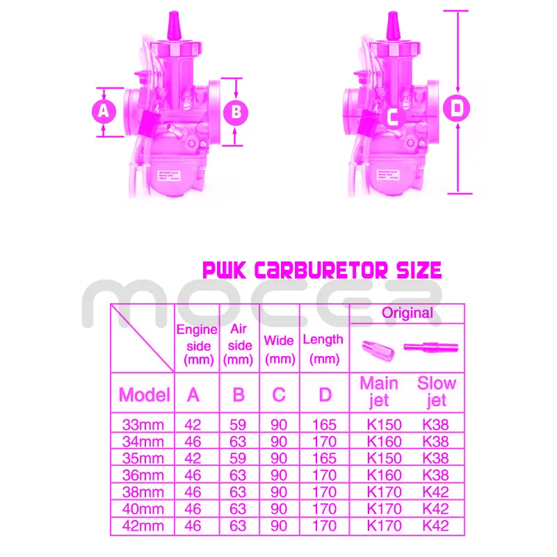 PWK карбюратор 33 34 35 36 38 40 42 мм гоночный Универсальный 2T 4T двигатель Байк для