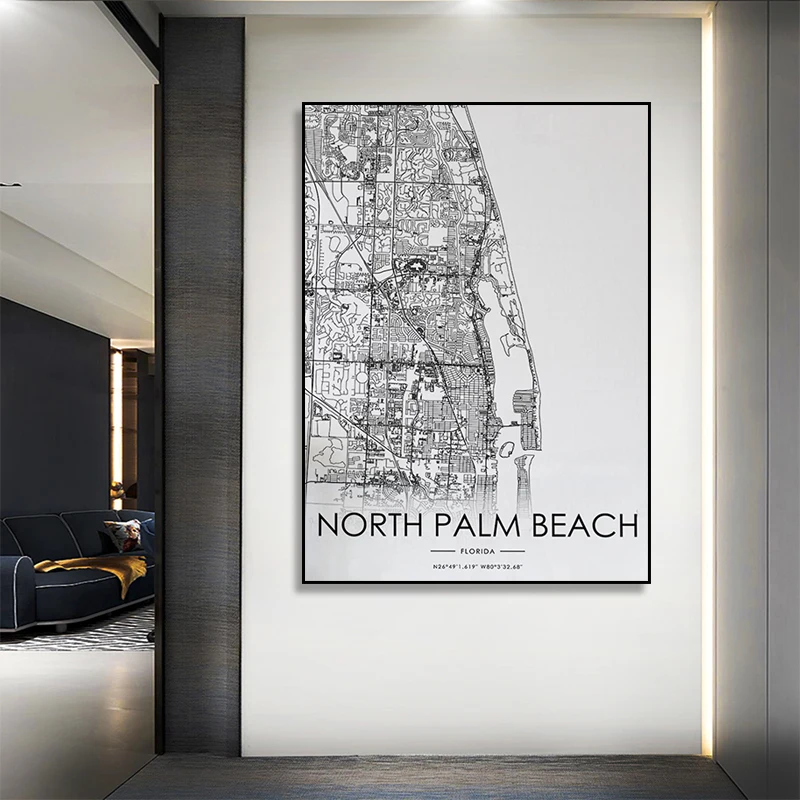 

NORTH PALM beach Florida FL usa city map Nordic Living Room Decoration Canvas Poster Modern Home Decor Art Print Painting