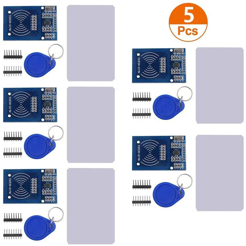 

5pcs RFID Kit Mifare RC522 RFID Reader Module with S50 White Card and Key Ring for Arduino Raspberry Pi