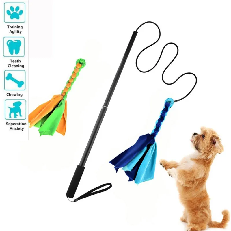 

Dog Interactive Toys Pet Toys Tease Dogs Retractable Wand Extendable Flirt Pole With Braided Rope Tugs For Dog Outdoor Exercise