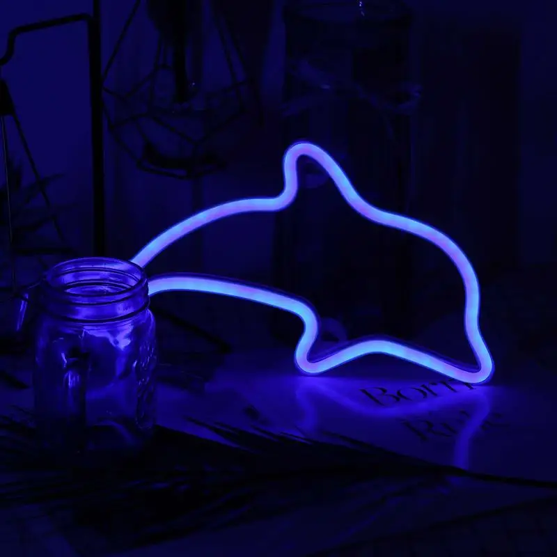 Неоновые Настенные светильник Дельфин неоновый светодиодный Батарея или USB