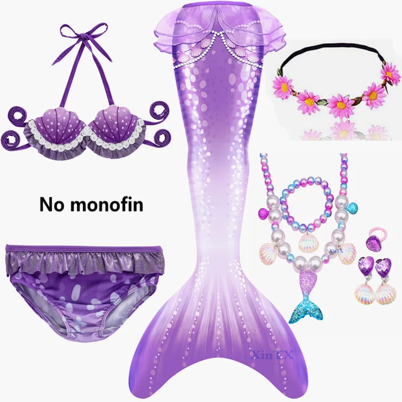 

2021Girls Swimmable Mermaid Tail Princess Dress Children Swimsuit Fantasy Beach Bikini Can Add Monofin Fin Costume
