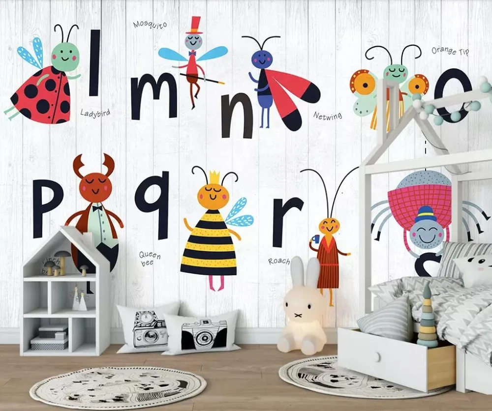 CJSIR пользовательские обои мультфильм пчела Алфавит Детская комната фон стены