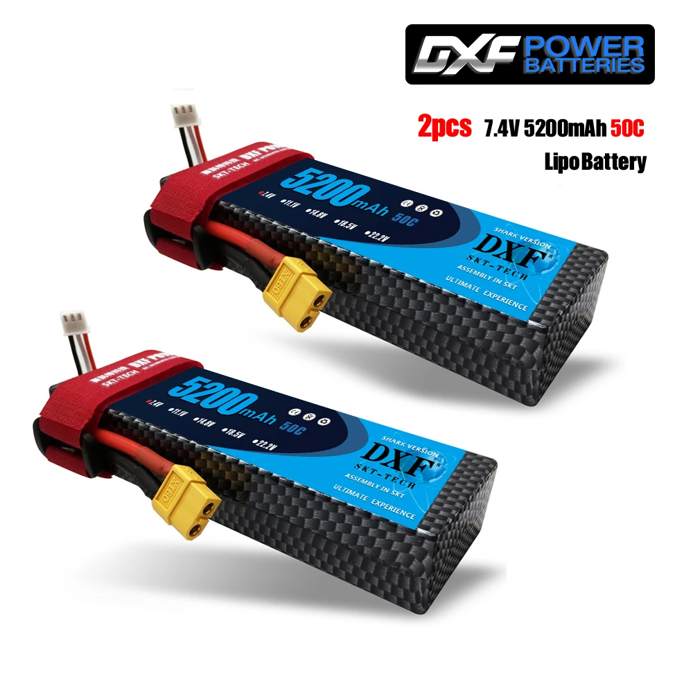 2 шт. DXF 7,4 В 3300 мАч 5200 мАч 6500 мАч Lipo аккумулятор жесткий чехол 2S 50C 60C 80C 1/10 1/8 весы для TRX Slash 4x4 RC автомобилей Жесткий Чехол