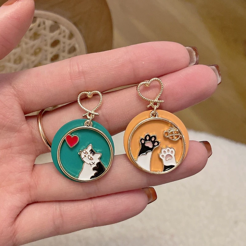 

S925 needle Cute Jewelry Heart Cat Earrings 2021 New Trend Hot Selling Enamel Coating Drop Earrings For Girl Lady Gifts