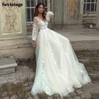 sevintage princess boho wedding dresses appliques lace backless beach bride dress long puff sleeves plus size bridal gown