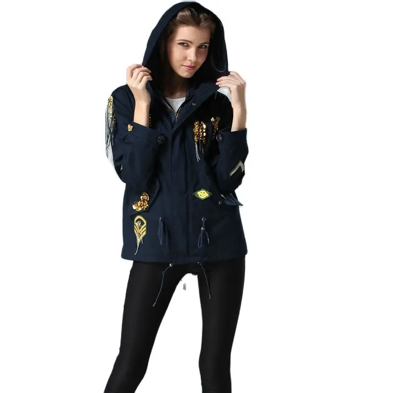 Синяя парка простая Женская весенняя одежда модная с бахромой в идианском стиле