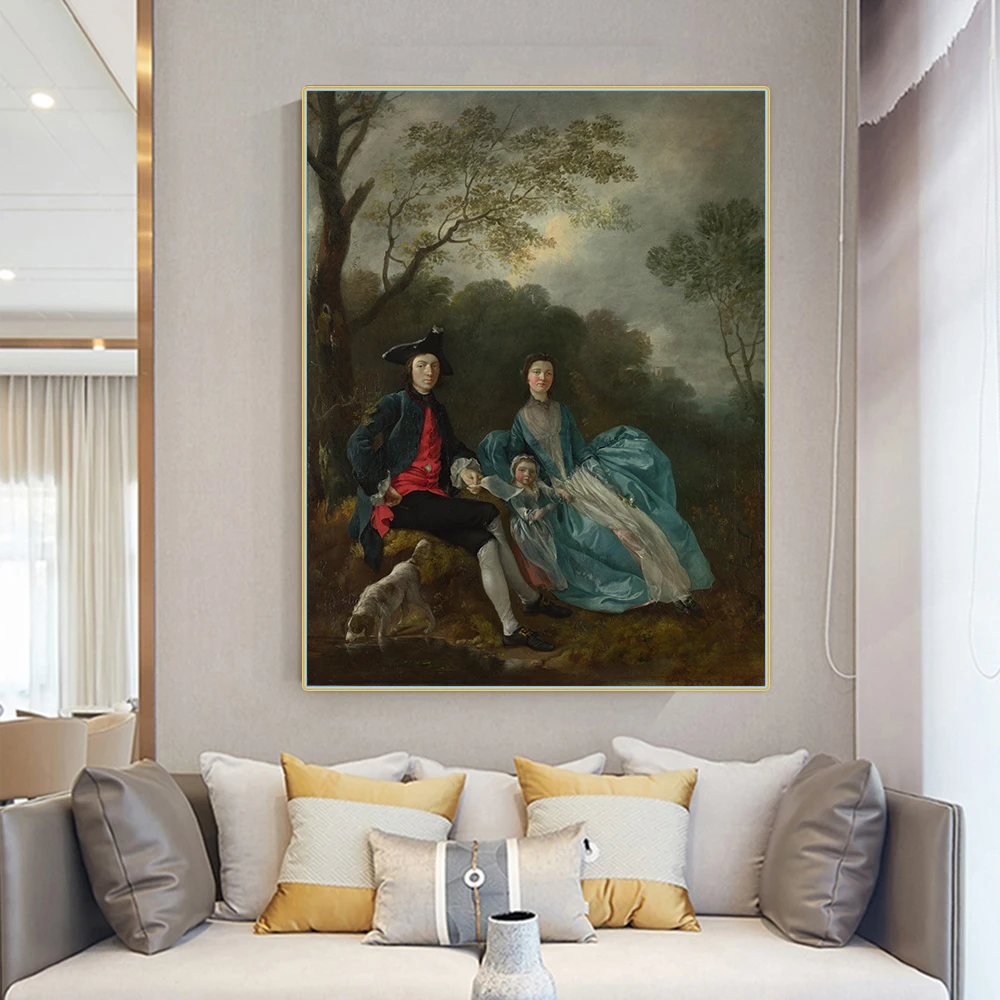 

Canvas Oil Painting Thomas Gainsborough"Portrait Of The Artist With His Wife And Daughter"Western Art Decor Poster Aesthetic