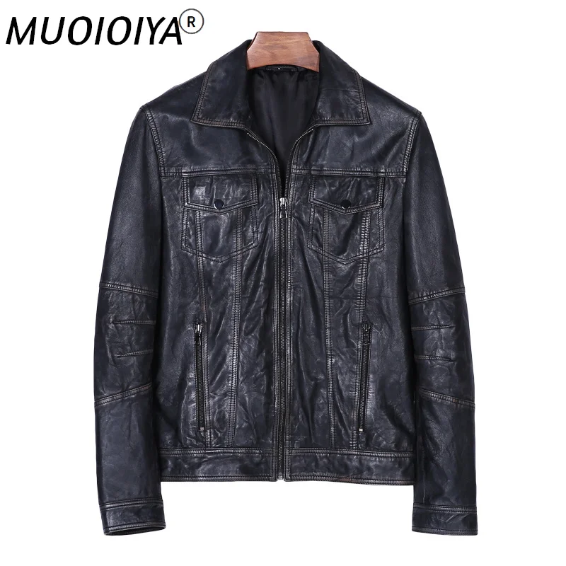

MUOIOYIA Real Genuine Leather Jacket Men Sheepskin Leather Coat Motorcycle Jacket Man Vintage Slim Fit Biker Men Leather Jackets