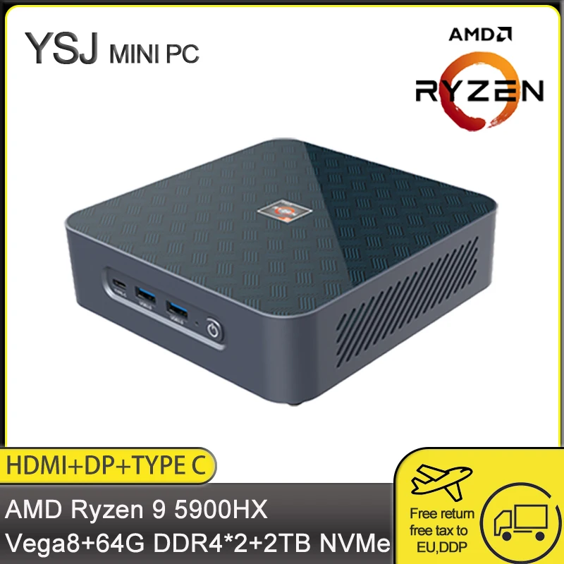 Новый игровой мини-ПК 7NM AMD R9 5900HX R7 5700U R5 5500U Win10 2 * DDR4 64 Гб 2 * M.2 NVME TPM2.0 HDMI2.0 DP1.4 Type-C 3x4K AC WIFI BT - изображение