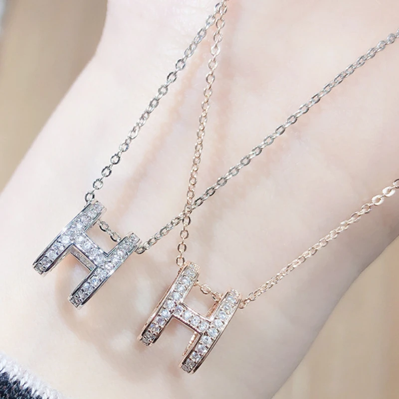 

BOTU Women's Korean Letter Necklace Hollow Out Simple Fashion Diamond-Embedded Elegant Pendant Chain Jewelry for Women
