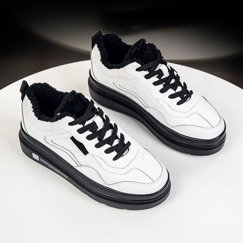 SWYIVY Genuine Leather Sneakers Shoes Women mixed Colors Casual Flats Platform Plush Faux Fur Winter Warm | Обувь