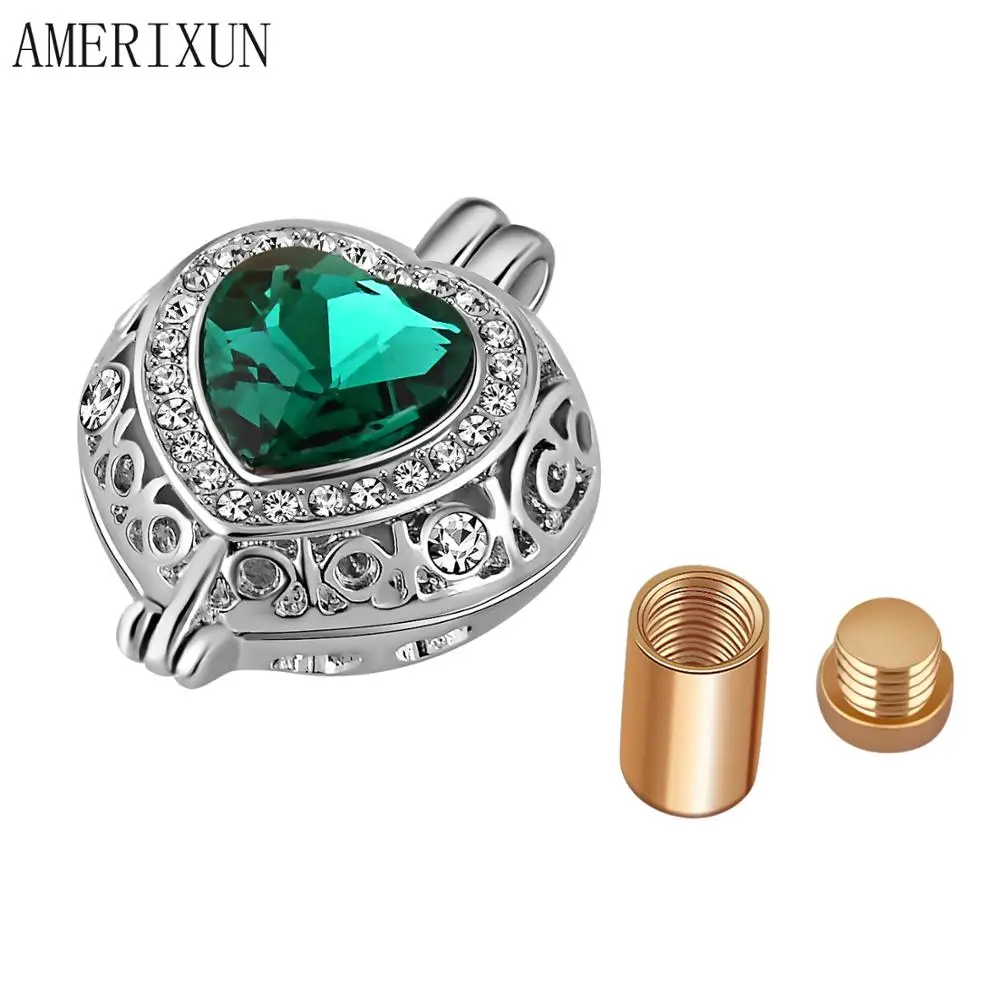 

AMERIXUN Memorial Birthstone unisex Cremation Necklace Ashes urn keepsake pendant Locket jewelry High Quality Polish