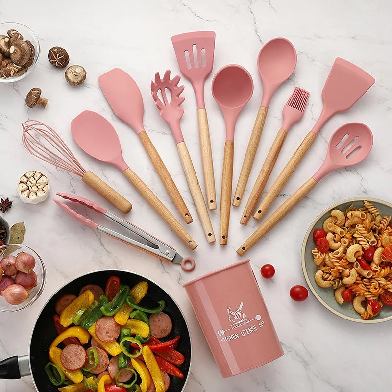 

Kitchen set Silicone Kitchenware 11-Piece Set Wooden Handle Kitchen Cooking Spatula Set Kitchen Utensils kitchen tools cooking