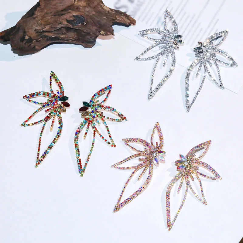

2021 Exaggerated Crystal Flower Dangle Earrings For Women Girls Bling Rhinestone Geometric Dangle Earring Wedding Accessories