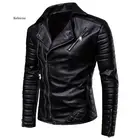 Мужская кожаная куртка на молнии, в полоску, с защитой от ветра