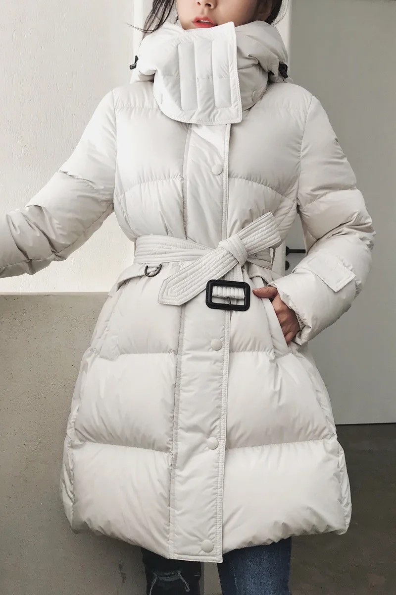 Новая зимняя Женская куртка средней длины верхняя одежда пальто с капюшоном