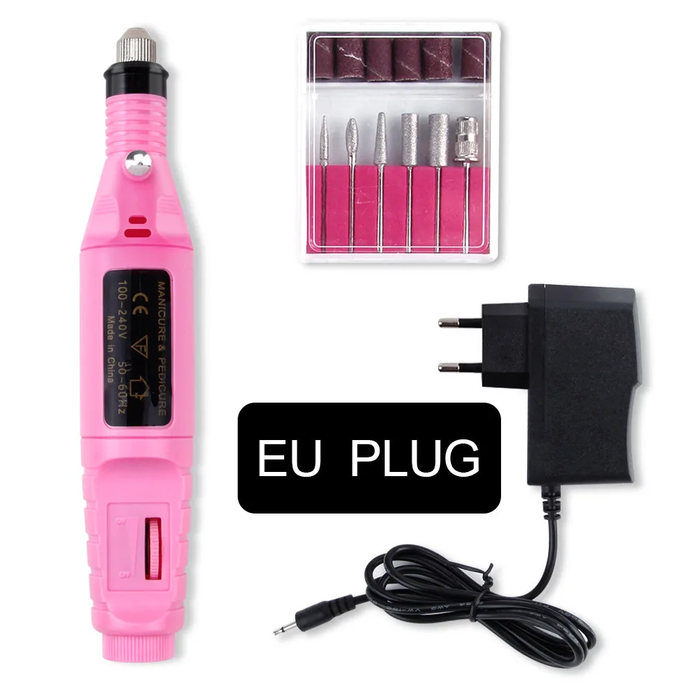 pink EU Plugs 1 Набор, электрическая дрель для ногтей, инструменты для маникюра, ручка для педикюра, гель для полировки ногтей, набор пилок для дизайна ногтей, профессиональные инструменты для ногтей - Цвет: pink EU Plugs
