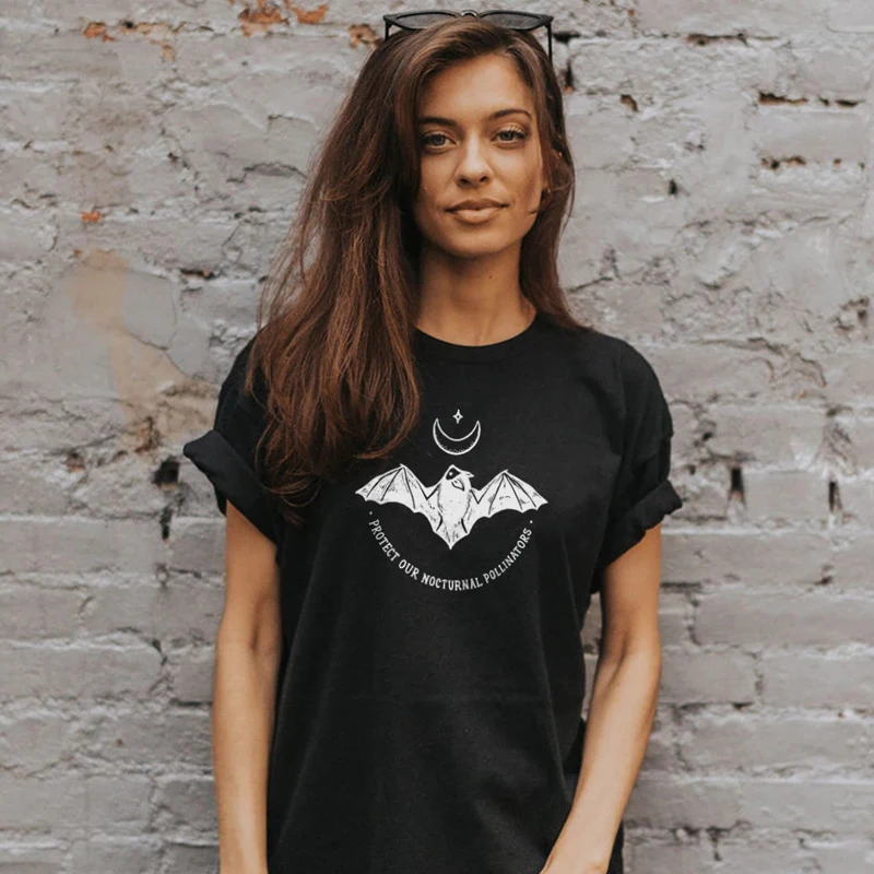 

Protect Our Nocturnal Pollinators T-shirt Stylish Star Moon Bat Printed Vegan Tshirt New Summer Women Harajuku Graphic Tops Tees