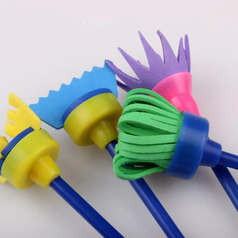 Hot 4Pcs/lot Sponge Painting Brush Flower Stamp Kids DIY Graffiti Drawing Toys