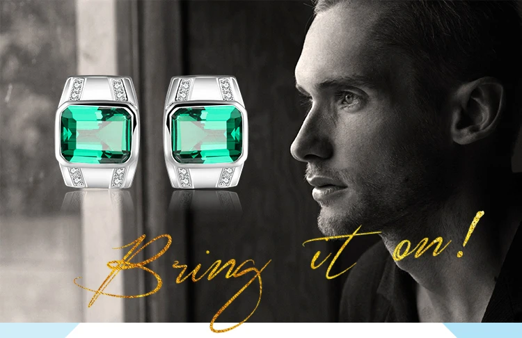JewelryPalace Classic Men Created Nano Russian Emerald Anniversary Wedding Cufflinks 925 Sterling Sliver