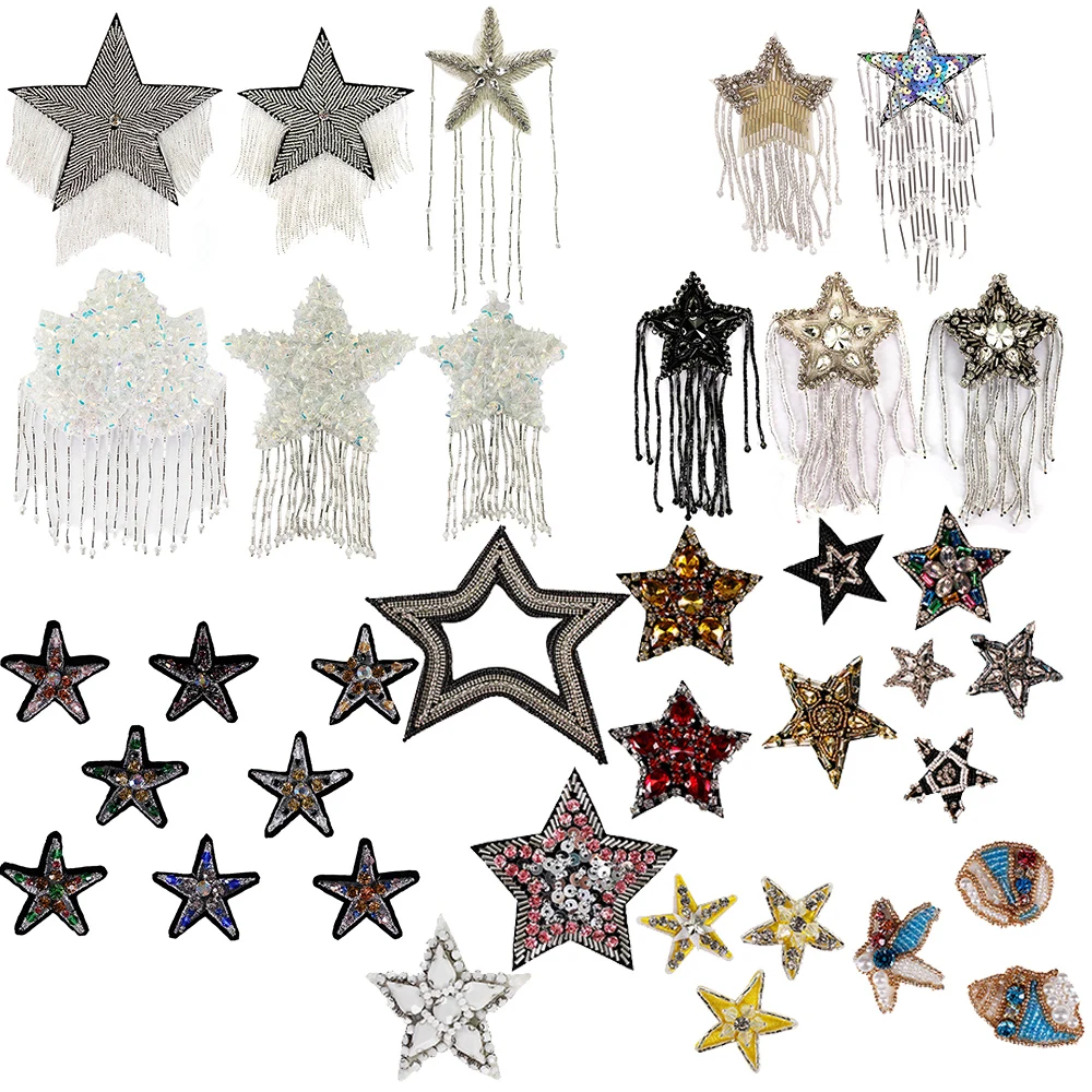 Нашивка с бусинами блестками звездой бахромой цветком кисточкой морскими